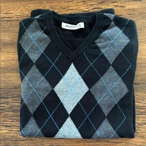 Old Navy Men's V-Neck Argyle Sweater - Black, Gray, and Blue